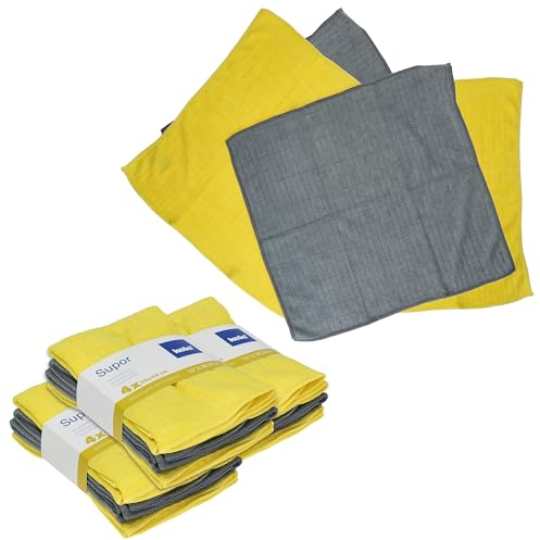 MamboCat 16tlg Set Supor Microfasertuch 35x35 cm I gelb & grau I Universaltücher für Bad, Küche, Wohn- & Essbereich I Reinigungstücher für Geschirr & Glasware I Fensterputztuch