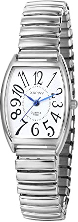 Avaner Uhren Damen Rechteckig Stretchband: Herrenuhr Paaruhren Elastische Armbanduhr mit großen Ziffern Analoge Quarzuhr Einziehbare Edelstahl Banduhr Leicht Ablesbare Uhr für Frauen Männer