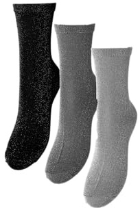 PCSHIRLEY GLITTER SOCKS 3-pack, Mörkgrå melange/förpackning: Lunar rock/Lurex-Black/Lurex, One Size