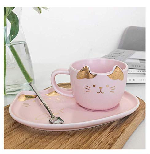 Set di Tazze da caffè in Ceramica con Gatti Carini, Tazze da tè, Tazze da caffè, tazzine da caffè e piattini, 200 ml per la Colazione, la Cucina Domestica