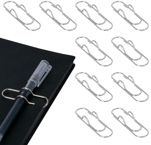 Dalababa 10 Pcs Metal Pen Clips, Paperclip Portable Pen Holder Clips for Notebook, Pencil Holder for Book Journal Clipboard Stationery Tool - Silver