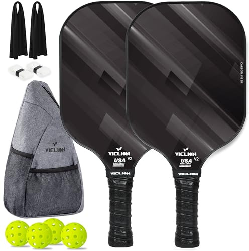 USAPA-godkända pickleballracketar i kolfiber med 4 pickleballbollar och 1 väska, lätta racketar för nybörjare (svart)