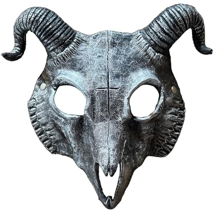 Halloween Dämon Teufel Maske - Horror Halbgesicht Maskerade Schaum Gruselig Rot Widder Horn für Monster Cosplay Kostüm