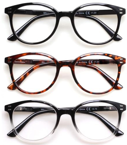 VisiWell 3 Pack Reading Glasses for Women and Men Spring Hinge Stylish Readers Black/Tortoise Readers for Men and Women