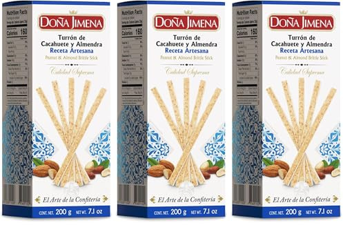DOÑA JIMENA - Sticks Turrón de Cacahuete y Almendra, Receta Artesana, Sin Gluten, 200 Gramos (Paquete de 3)