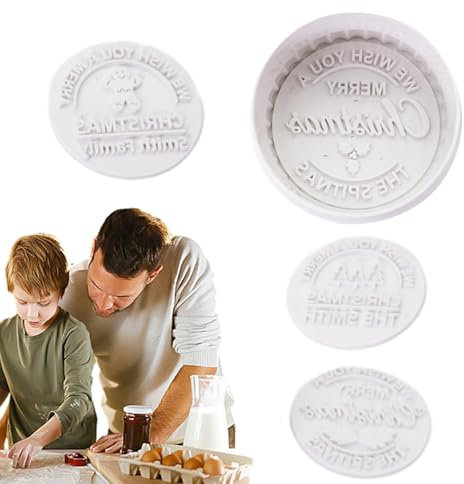 Weihnachtsplätzchenstempel, Weihnachtsplätzchenformen,4x Plätzchen-Kuchenformen zum Backen | Frohe Weihnachten Keksstempel, runde Kuchendekoration, Backform für Cupcake-Topper, Kekse, Süßigkeiten, Sch