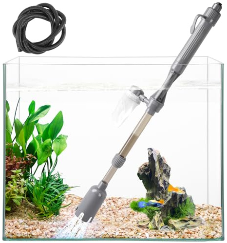 VILLNO Aquarium Vacuum Gravel Cleaner, Battery Fish Tank Water Changer, Removable Vacuum Sand Washer for Fish Tank Cleaning Water Changing Sand Washing, Adjustable Telescopic Pole