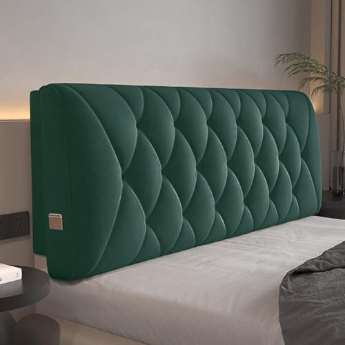 RüCkenlehne Bett Kopfkissen Lesekissen,Eispunkt-Samtstoff,Waschbar,Verdicken Staubdicht Bett Kopfteil üBerzug,Kopfteil-Schutzbezug FüR Einzel-/King-/Doppelbett(120*58*6cm(Paste),Dark green A)