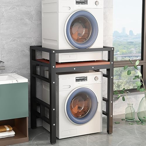 Armario Para Lavadora Y Secadora, Mueble Para Lavadora Altura Ajustable, Mueble Lavadora Y Secadora Vertical, Tubo De Acero Grueso Para Lavadora Para Baño, Cocina, Balcón, Lavandería, Carga 300KG(Blac