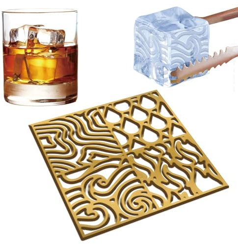 CRASPIRE 4 Style Ice cubess Stamp Tray Craft No Base Ice Moldingings for Bourbon Cocktails in 5 Seconds Whiskey Clear Ice cubess Stamp Cocktails Bartender Accessories Water Milk Fire Curve Textures