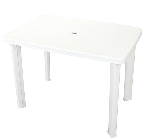 Rlxzsn Balkontisch Kaffeetisch Esstisch Gartentisch mit Schirmloch Teetisch Gartenmöbel für Mahlzeiten Unter Freiem Himmel Stilvolle und Moderne Design Witterungsbeständig Weiß 101x68x72 cm