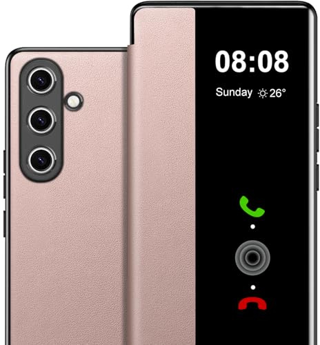 Croazhi Flip Case for Samsung Galaxy A56 Case S View, Clear View Folio PU Leather Hard PC for Samsung A56 Case, Luxury Anti-Scratch Flip Cover Phone Case for Samsung Galaxy A56 5G Smartphone (Pink)