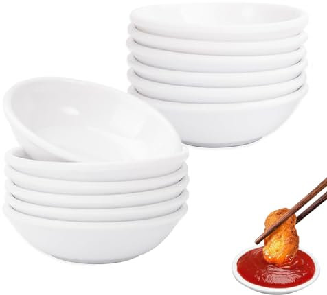 PET Cuencos Redondos para Salsa, 12 Piezas Cuencos Aperitivos, 7,2 x 1,9cm Plato de Vinagre, Reutilizable Tazones para Salsas de Sushi, Platos para Especias, para Mermeladas, Ketchup, Especias, Blanco
