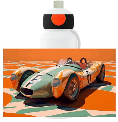 Mepal Trinkflasche Pop-up Campus - Wasserflasche für Kinder - Rennwagen - Auslaufsichere Flasche für die Schule - Wiederverwendbar - BPA-frei & Spülmaschinenfest - 400 ml - Oldtimer-Rennwagen
