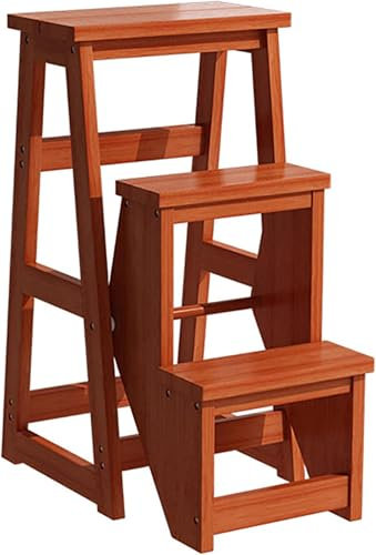 OZBME Chaise échelle Pliante en Bois, marchepied Pliant avec poignée, Tabouret en Bois 3 en 1, présentoir de Tabouret Portable, étagère de Rangement pour la Maison, la Cuisine et Le Garage (A)
