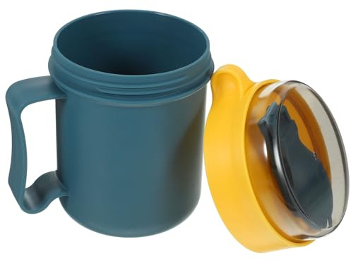 LAPYAPPE Tragbarer Milchbecher aus Robustem Pp mit Dichtem Deckel und Löffel 500 Ml Suppentasse für Haushalt und Büro Ergonomischer Griff Mikrowellengeeignet