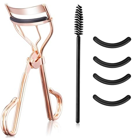 Eyelash Curler, Kit di piegaciglia professionale in metallo strumento per il trucco con pettine integrato con 4 cuscinetti di ricambio per donne e ragazze ottengono ciglia curve drammatiche