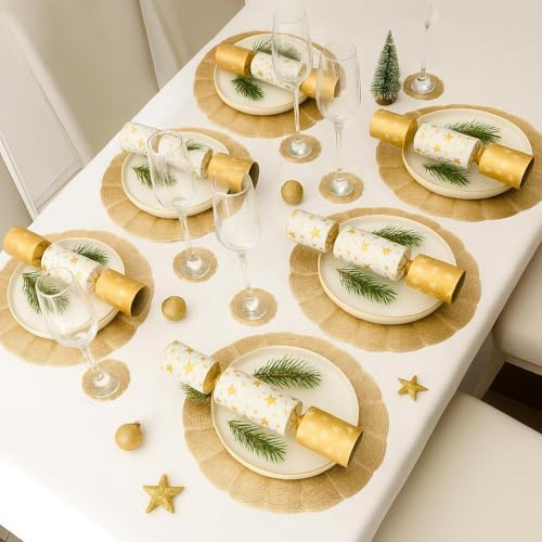 Marco Paul Extra Large Gold Placemats And Coasters 12pc Set - Non Slip Round Woven Place Mats for Table - Christmas Placemats - Heat Resistant Table Mats for Kitchen Dining Tables, Home, Restaurant