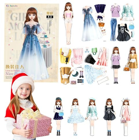 Magnetische Papierpuppen, magnetische Anziehpuppen - Sicheres und harmloses Prinzessinnen-Anziehpuppen-Set,Bequemer Griff. Rollenspiel-Reisespielset, pädagogisches Geschenk für Mädchen im Alter von 4,
