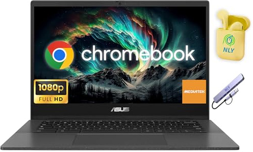 ASUS Ordinateur portable Chromebook fin et léger 14 po FHD pour étudiant, Chrome OS, MediaTek Kompanio 520 8 cœurs, écouteurs NLY, gris (MediaTek Kompanio 520, 4 Go de RAM | 576 Go de stockage)
