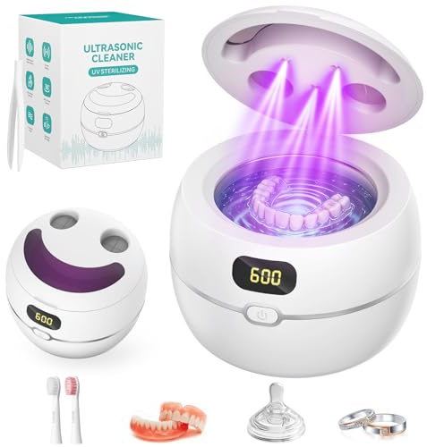 Ultrasonic Retainer Cleaner, 45kHz Retainer Cleaner Machine, 4 Modes Ultrasonic Cleaner for Dentures, Nightguards, Sport Mouth Guards, Braces, Toothbrush Heads, Jewelry (White)