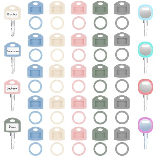Yuomeaz 40Pcs Key Cover Caps, Rubber Key Cover Caps, Keys Identifier Cap for House, Home, Keys Organization (Round Square)