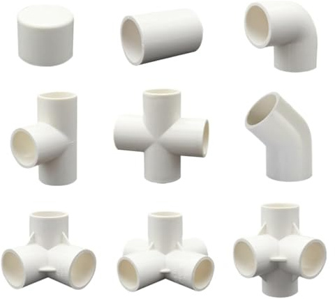 LKAMCBZMF PVC-Steckverbinder-Rohrverbindungsstücke, 10 Stück weiße PVC-Rohrverschraubungen for Wasserrohre for Selbermachen, 20–50 mm, mit geradem Ellenbogen-T-Stück(90 Degree Elbow,I.D 20mm)
