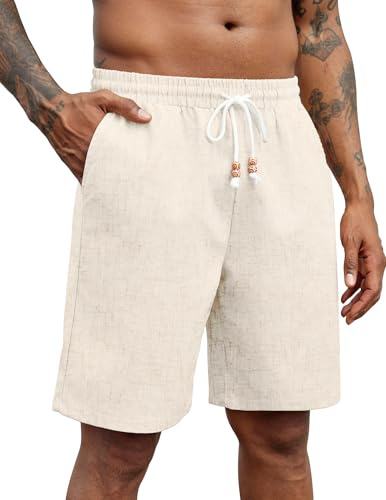 COOFANDY Linneshorts för män, sommar, linnebyxor, strandbyxor med elastiskt band, fritidsbyxor, lätta sommarbyxor med fickor