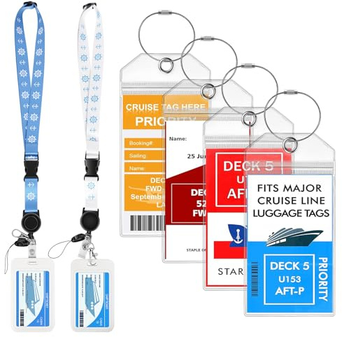 Vicloon Porta Etichette Per Valigia da Crociera,6 Pcs Etichette Bagaglio Crociera con Anello in Acciaio e Cerniera e corda sospesa,Viaggio Bagagli Tag Impermeabile in PVC con MSC,Costa,NCL Crociere