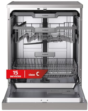Corberó - Lavavajillas Excellence 60cm | CLVG91536X | 15 cubiertos | 6 programas | 4 Temperaturas | Display LED | Tercera Bandeja | Autoapertura y Zona Dual | Compatible con tablets 3 en 1 | Inox