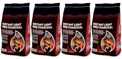 Instant Light BBQ Charcoal 2kg x 4 | 8 x 1kg Instant Lighting Bags | BBQ Fuel for Grilling, Camping & Outdoor Cooking