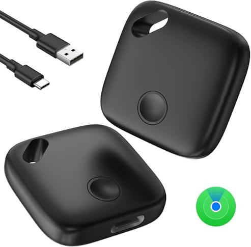 POFIBO Tracker Tag 2er Pack, Recargable Tracker Compatible con Apple ¿Dónde está? APP (iOS solamente, Android no compatible), buscador de llaves Bluetooth para equipaje/bolsas/maletas