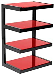 NorStone Esse Hifi Meuble Hifi élégant et original 4 tablettes Finition Noir Laqué et Verre trempé Rouge