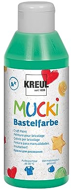 Kreul 24212 - Mucki Peinture de Bricolage pour Enfants, 250 ML en Vert, Peinture pour Enfants à Base d'eau, Lavable, à Peindre avec Pinceau et éponge