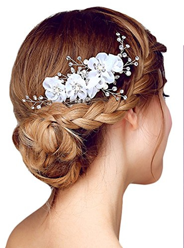 Miya® 1Stück MEGA Glamour Braut Kamm Haarkamm Steckkamm mit wunderschöner Blumen Blüte, verschönert mit Perle und Kristallen, Braut Schmuck Hochzeit Jugendweihe Haarschmuck, Form YY05