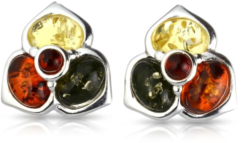 Boucles d'oreilles multicolores en argent sterling et ambre baltique Jasmin