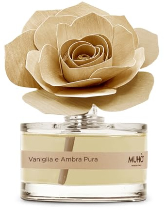 MUHA' | Profumatore Rosa Diffuser, Vaniglia e Ambra Pura, 50 ml | Profumatore per AmbientiDiffusore Ambiente con Rosa in Legno di Betulla