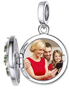 Silvora 925 Sterling Silber Foto Anhänger Charms mit Motiven Gravur Armband Anhänger Medaillon Armband Herz Charms Silber Armband Charms Anhänger Geschenk für Mutter Freudin