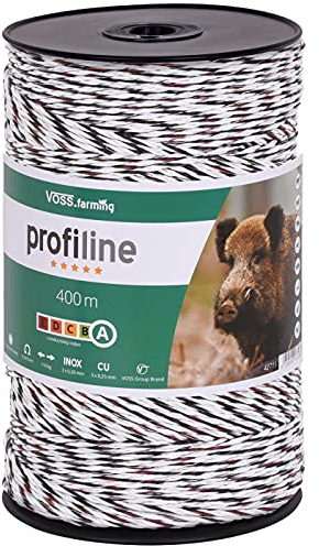 VOSS.farming 400m Weidezaun-Litze Weiß-Schwarz, Zaunlitze Ø 3mm, Hohe Reißfestigkeit, Robuste Edelstahlleiter, Verzinnte Kupferleiter