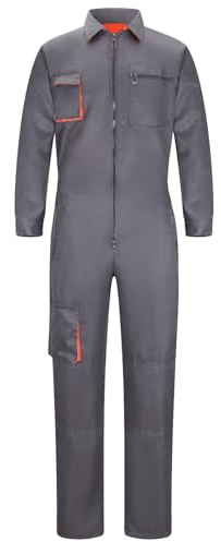 Yukirtiq Herren Arbeitsoverall Baumwolle Arbeitsanzug Overall Handwerker Arbeitskleidung Rallyekombi Werkstatt Anzug Arbeitskombi, Grau, L