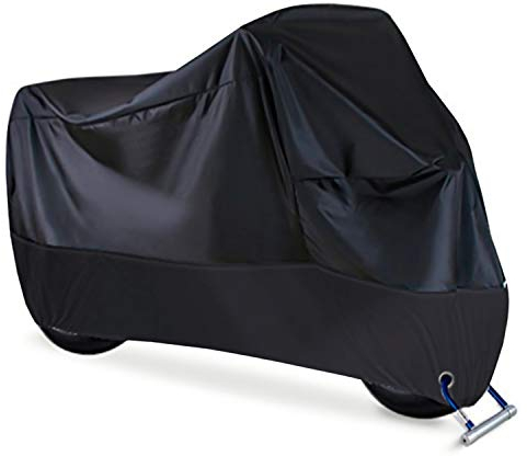 QWORK® Motorbike Waterproof Cover, 210T, Motorcycle Cover for All Weather Storage, Suitable for Harley Davidson Honda Suzuki Kawasaki Yamaha, 4XL, 116x55x43