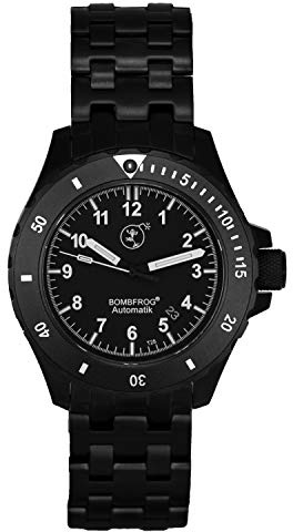 BOMBFROG Taucheruhren Herren BT25 mit im eleganten Militär Uhr-Look, gebürstetes Edelstahlgehäuse mit entspiegeltem Saphirglas