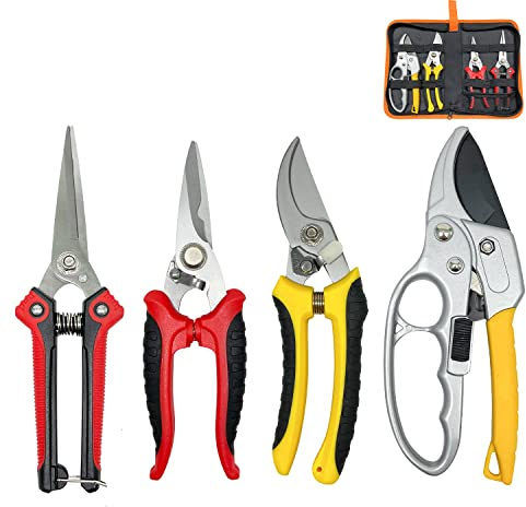 Sutekus 4 Pack Garden Pruning Set Shears Hand Pruners Bypass Pruning Shears Clippers Garden Trimmer Scissors Kit With Case