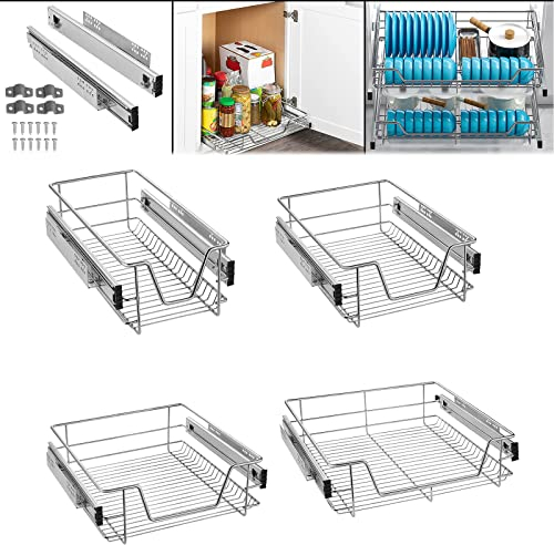 ACXIN 2 Stück Teleskopschublade Küchenschublade Schrankauszug Apothekerschrank Einsatz Schlafzimmerschublade mit Teleskopschienen Max. Tragfähigkeit 20 kg, Für 30cm Schrankauszug Regal