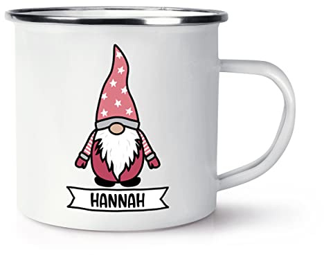 Personalised Gonk Gnome Pink Scandi Enamel Mug Cup