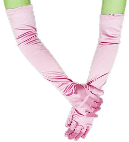 Classic Damen Handschuhe mittel lang, Elastisch Elegant 1920er Stil Abendhandschuh Satin Handschuhe, Gothic Opera Fest Party Hochzeit Braut Handschuhe für Festlich Faschingskostüme Karneval,Rosa