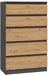 VBChome Kommode mit 5 Schubladen 70 x 40 x 110 cm Eiche Artisan - Antrazit Grifflose Schubladenkommode Mehrzweckschrank für Flur Schlafzimmer Wohnzimmer Kinderzimmer Modern Eiche Artisan - Antrazit