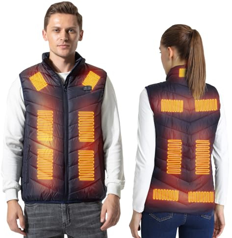 Armorget Chaleco Calefactable, Control de Temperatura de 3 Niveles con 17 Zonas de Calefacción, Carga USB, Chaqueta Térmica Lavable para Uso en Exteriores (Baterías Excluidas) XL Azul