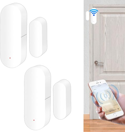 Sensor de Puerta WiFi, Juego de 2 Sensores de Ventana Inalámbricos, Alarma, Sensor de Puerta Smart Tuya
