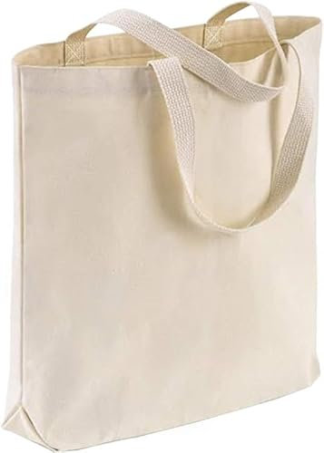 TBF Wholesale Canvas Tote Bags, 15 W x 16 H x 3 G, Cotton Reusable Grocery Shopping Bags, Blank, DIY Painting Printing Embroidery (12, Natural Tote Bags)